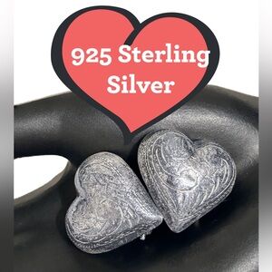 Vintage Sterling Silver Puffy Heart Clip Earrings
